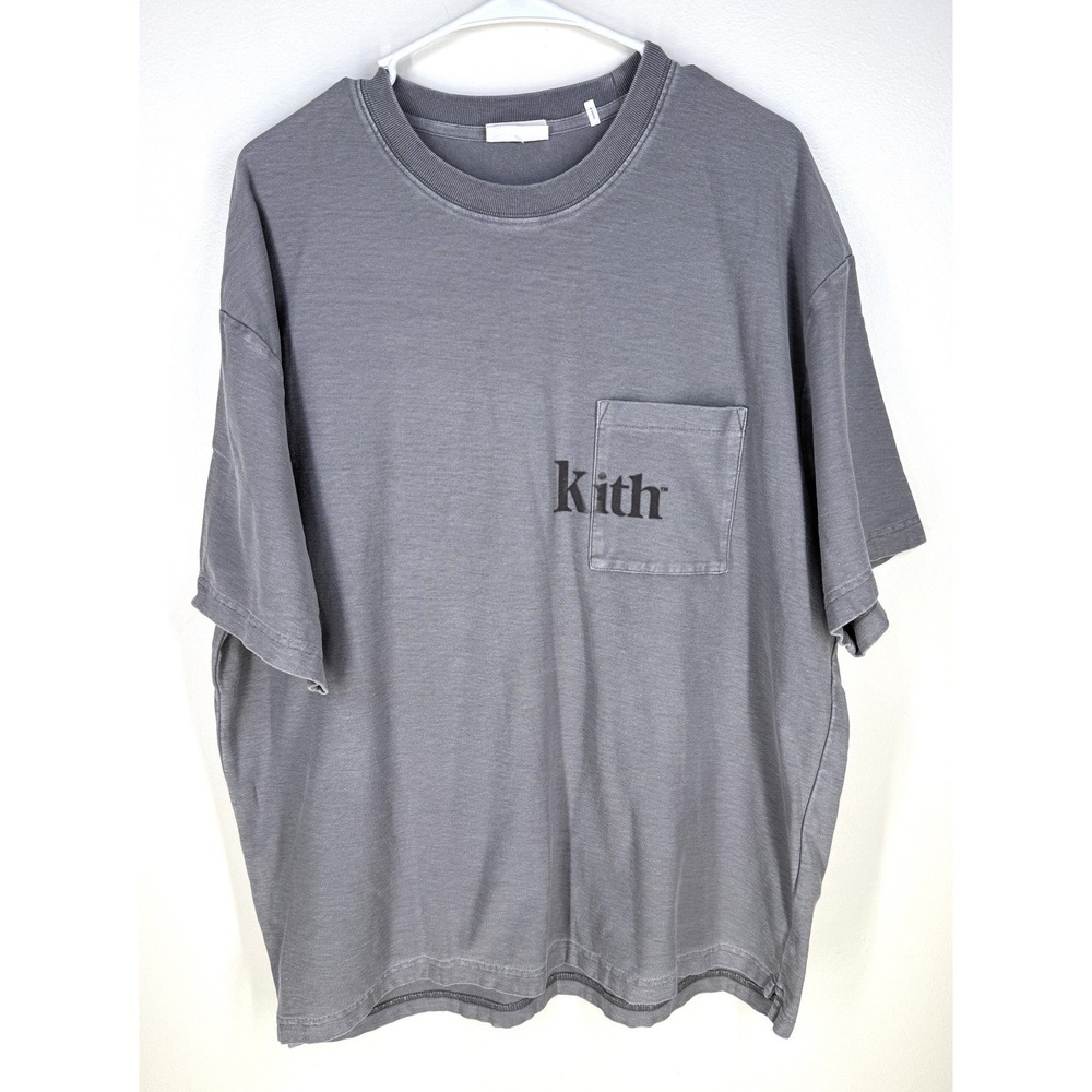 Kith Quinn Pocket T-Shirt Men's Gray Large Tee Flocked Logo Relaxed Fit Cotton